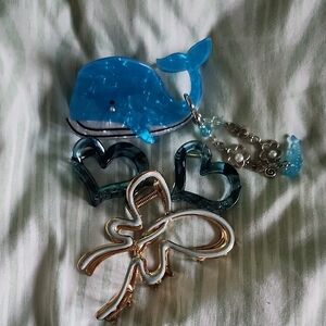 Blue Whale & Heart Hair Clips Set